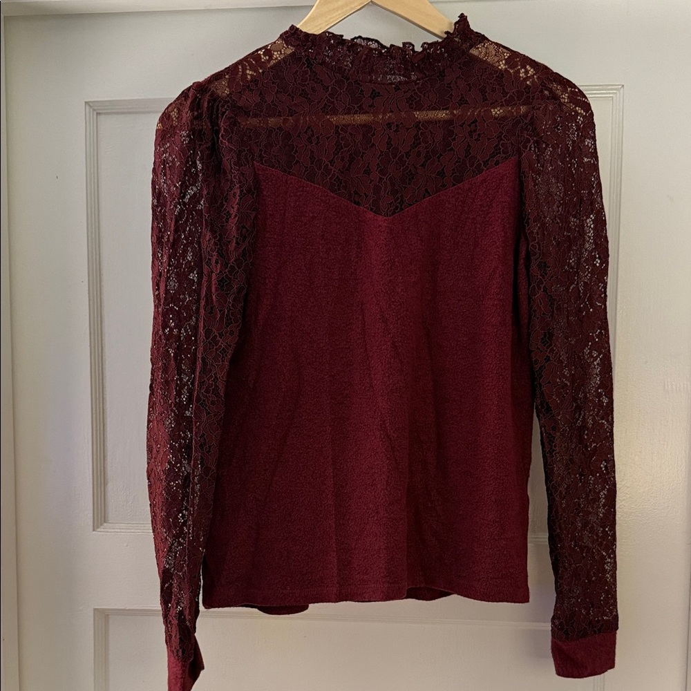 NAF NAF Burgundy Lace Blouse